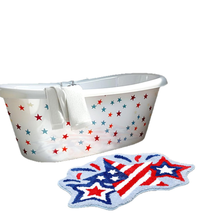Semi-Circular Tufted Chenille Non-Slip Bathroom Mat With Star Stripe Pattern