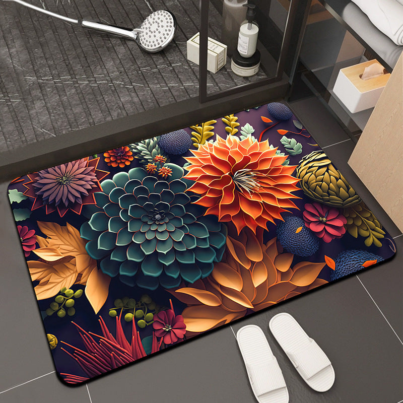 Floral Print Memory Foam Bath Mat Bowlift