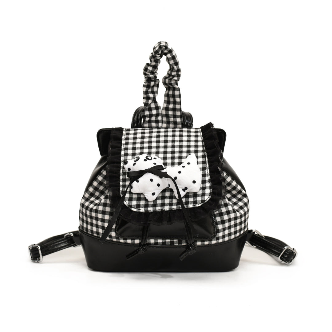 Playful backpack with checkered pattern and animal appliqué Bowlift