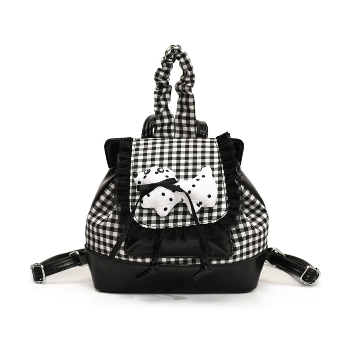 Playful backpack with checkered pattern and animal appliqué Bowlift