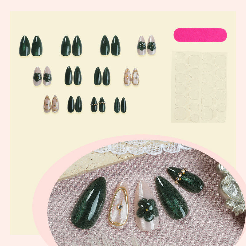 Floral Accented Stiletto Press-On Nails Bowlift