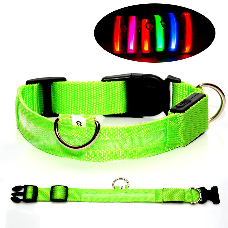LED Light-Up Reflective Nylon Dog Collar with Quick-Release Buckle and Metal D-Ring Bowlift
