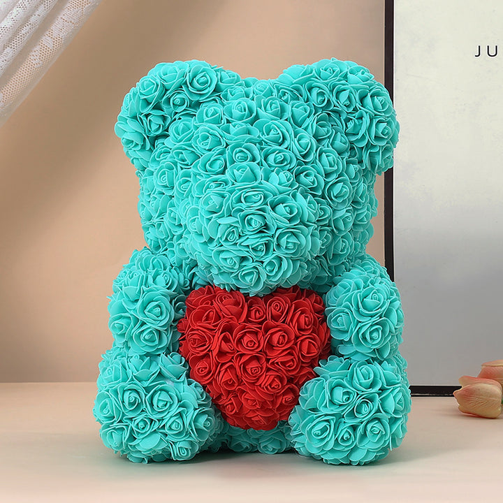 Foam Rose Teddy Bear Gift Sculpture With Satin Ribbon Bow
