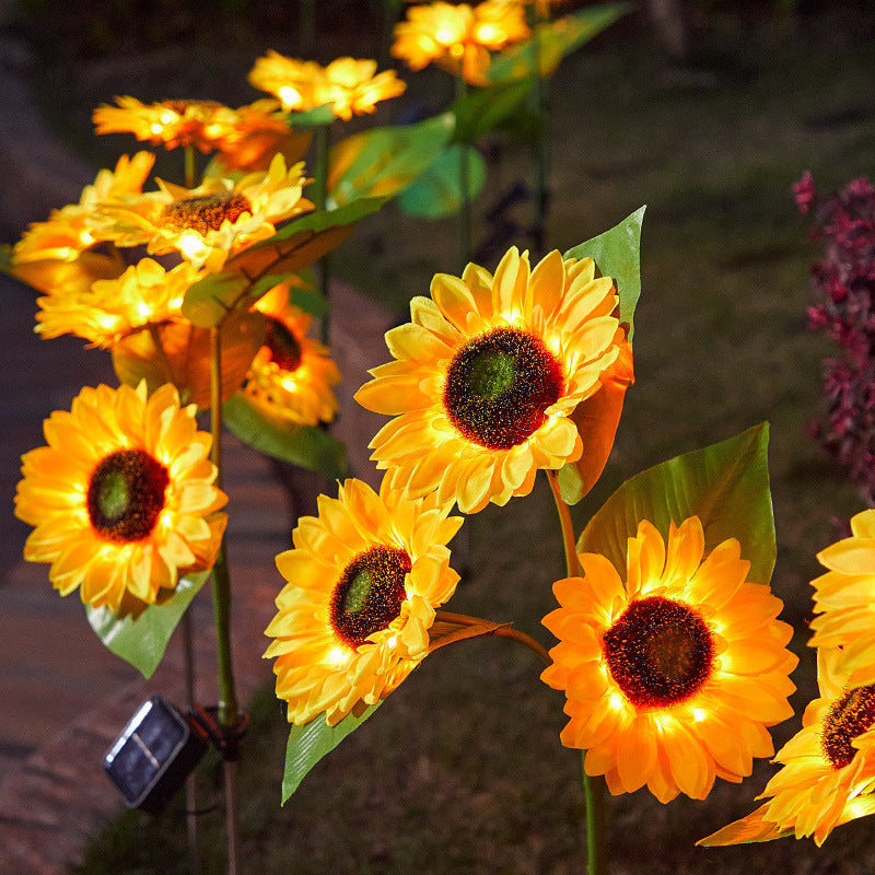 Solar-Powered Decorative Sunflower Garden Stake With Multi-Bloom LED Waterproof Panel Bowlift