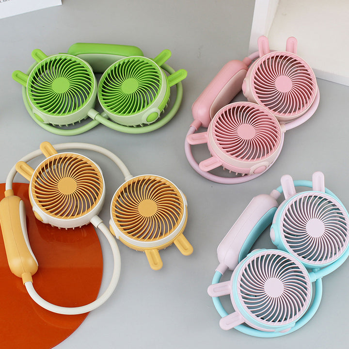 Women Portable Double Fan Neckband Fan Bowlift