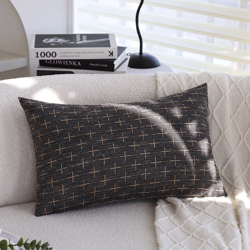 Square cushion cover in Scandinavian minimal style with woven cross pattern and natural linen look Bowlift