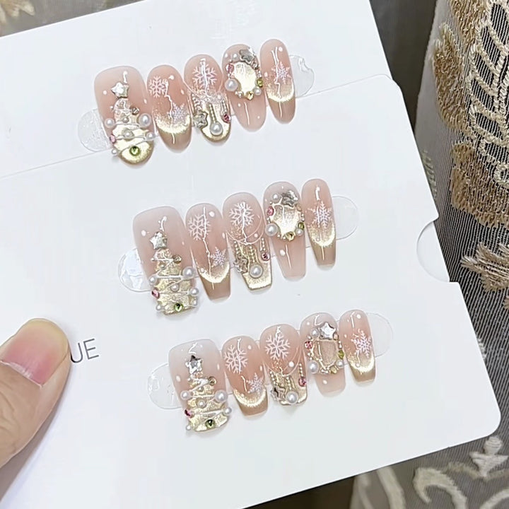 Festive Holiday-Themed Press-On Nails Set Bowlift