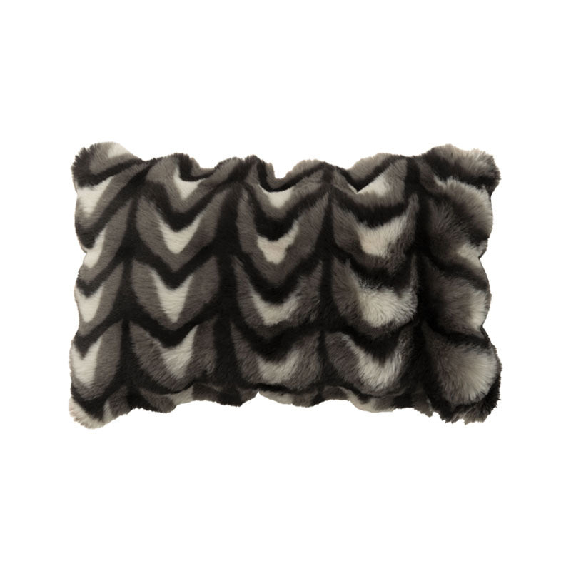 Rectangular faux fur decorative cushion with wavy plush surface