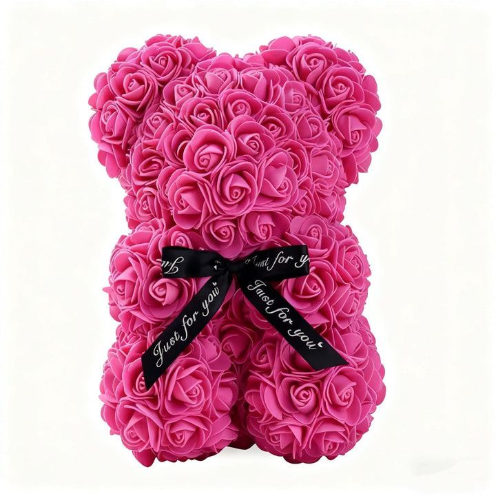 Handcrafted Foam Rose Teddy Bear Gift Sculpture With Satin Ribbon