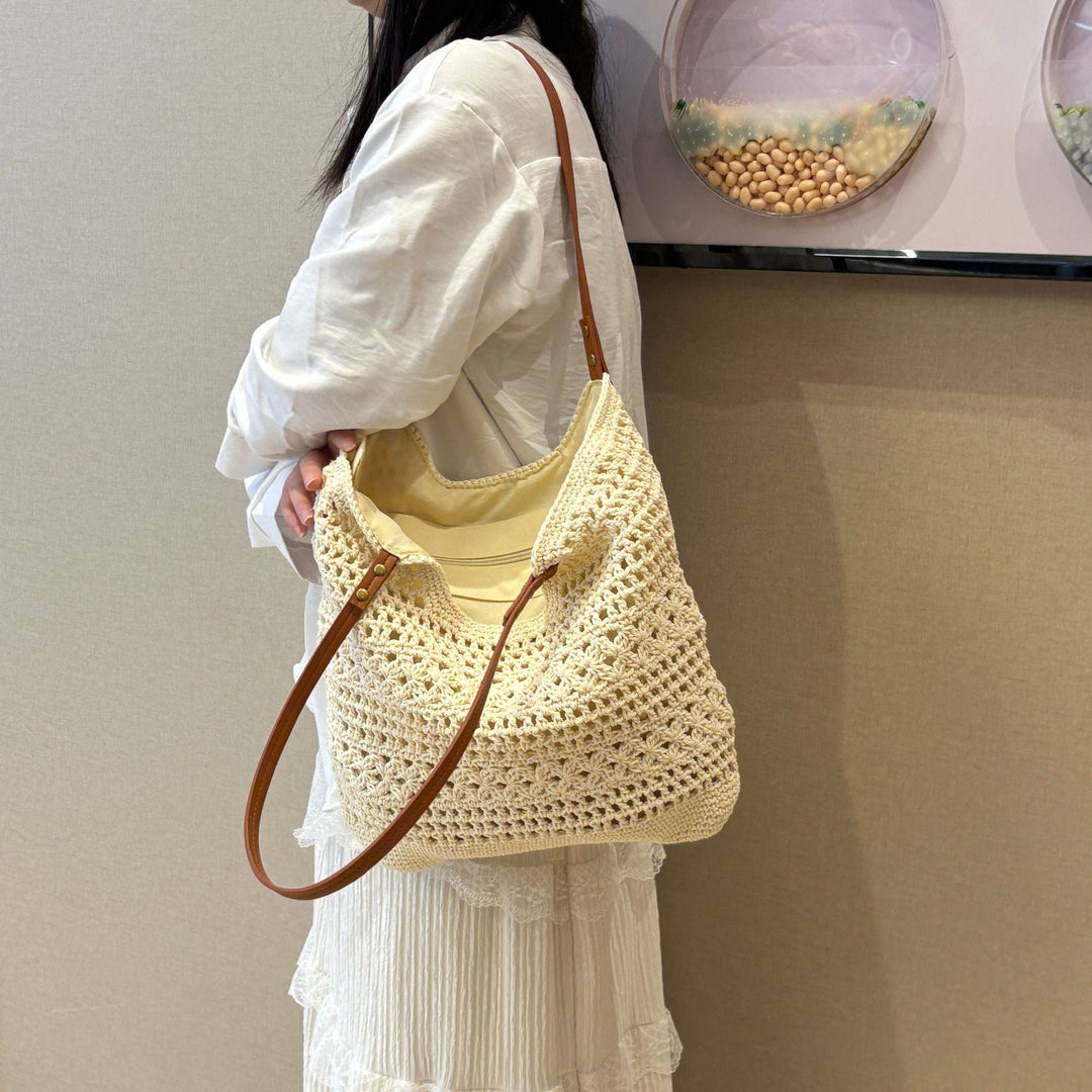 Hand-knotted shopper bag with integrated leather handle Bowlift
