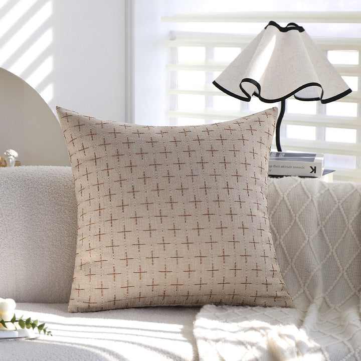 Square cushion cover in Scandinavian minimal style with woven cross pattern and natural linen look Bowlift