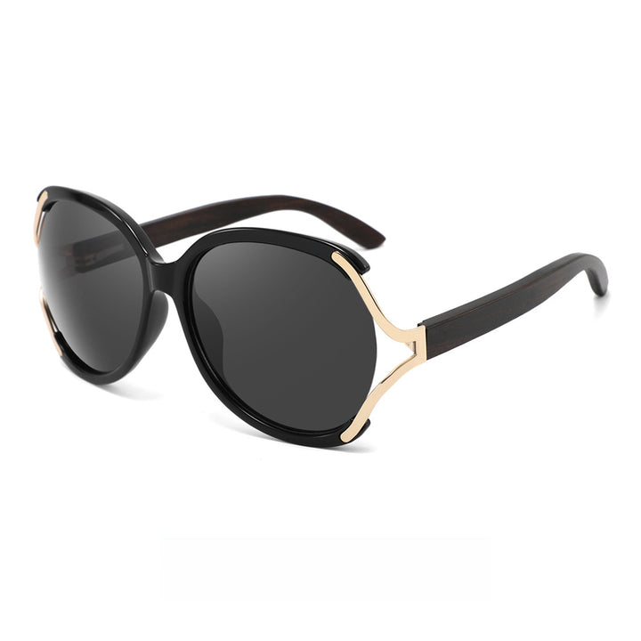 Rimless oversized cat eye polarized sunglasses with wood-effect temples Bowlift