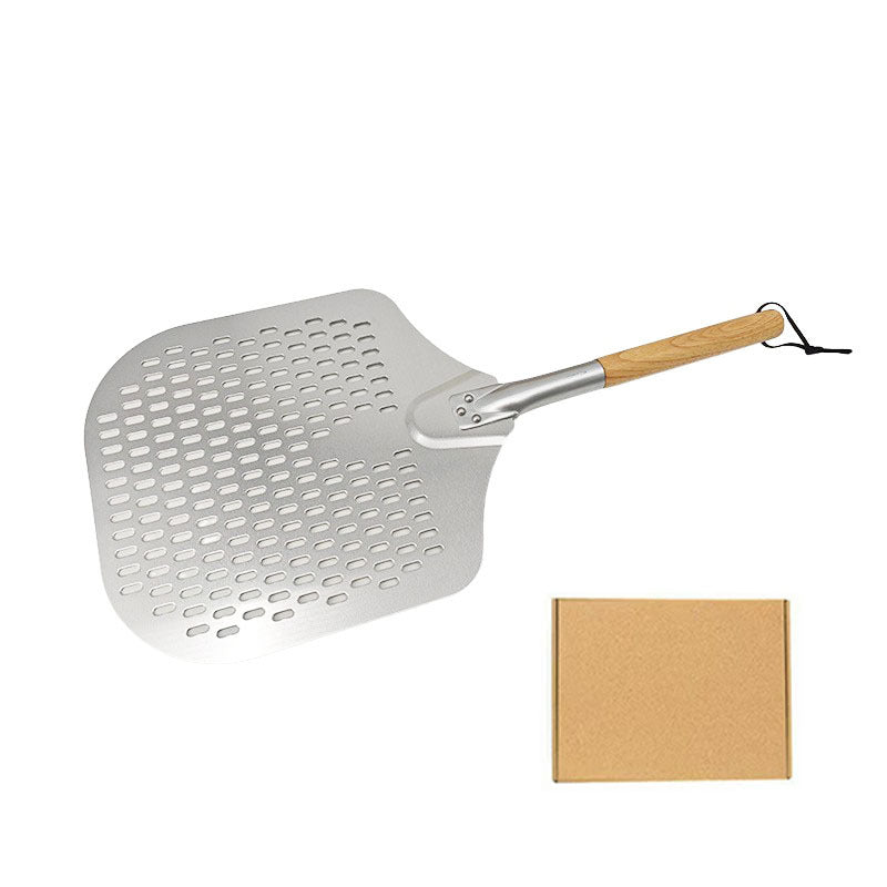 long-handled perforated pizza peel set with wooden handle stainless steel cutter and triangle server Bowlift