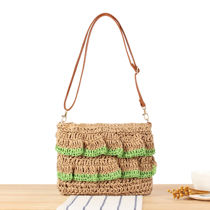 Handbag with Ruffle Design Made of Braided Straw Bowlift