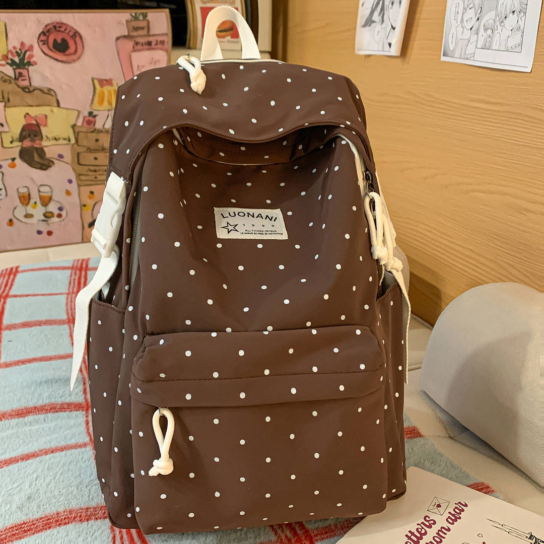 Polka-Dotted Canvas Backpack Bowlift