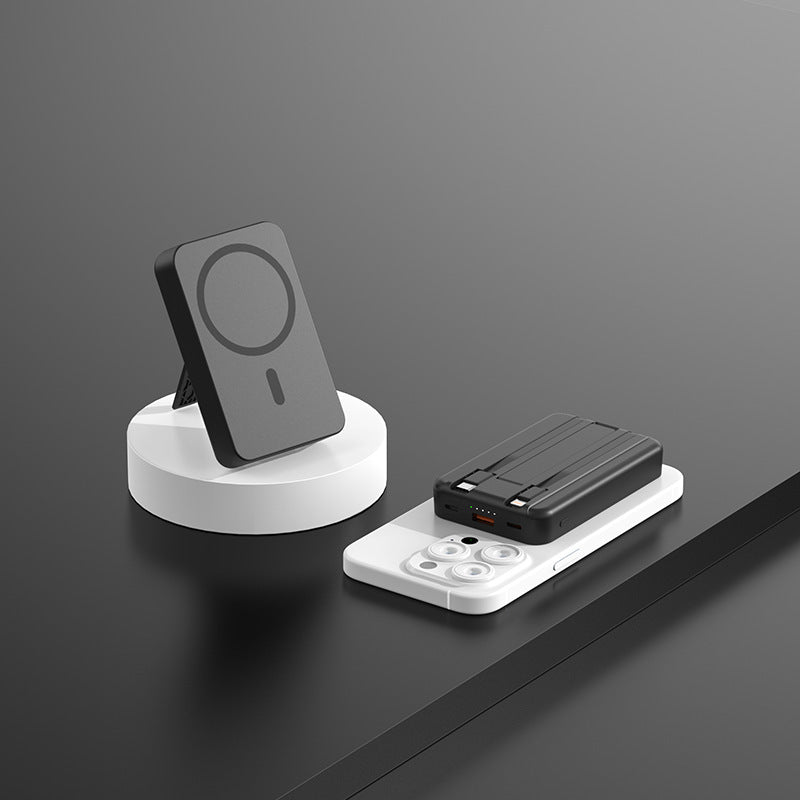Magnetic Powerbank with Qi charging function and stand function Bowlift