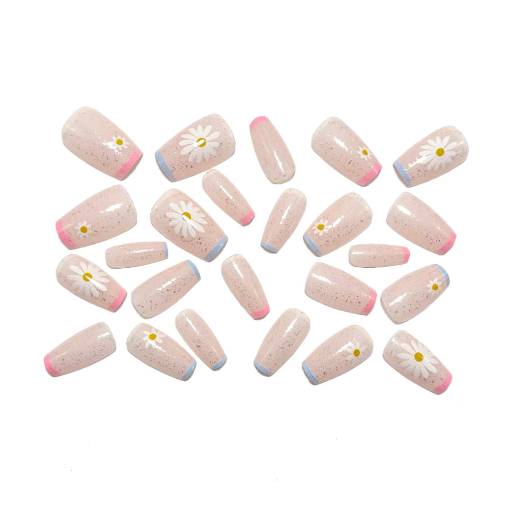 Artificial nails with delicate floral patterns and glitter effect Bowlift