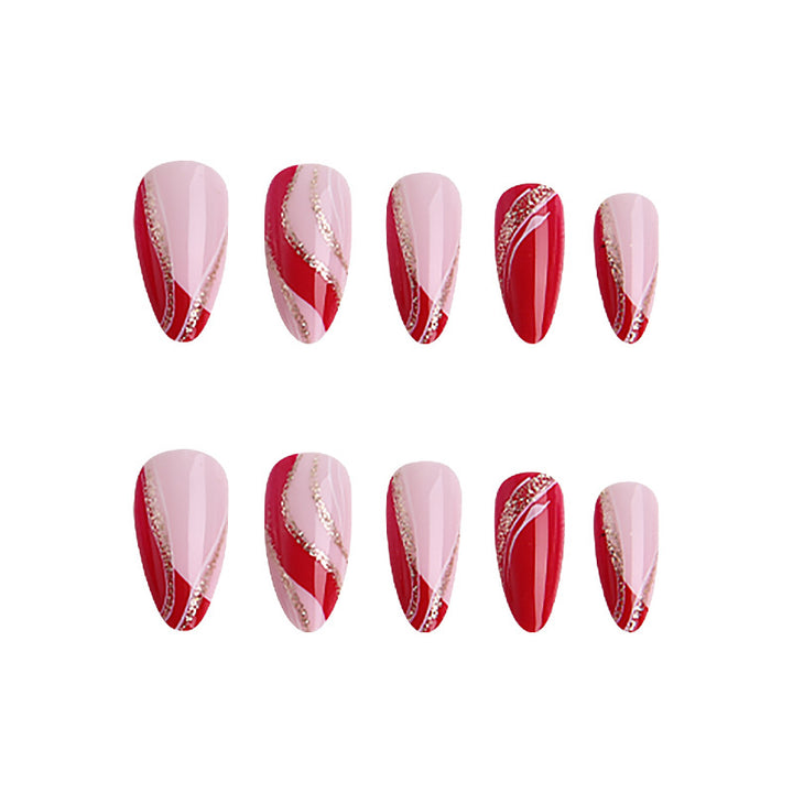 Elegant artificial nails with artistic lines and glitter accents Bowlift