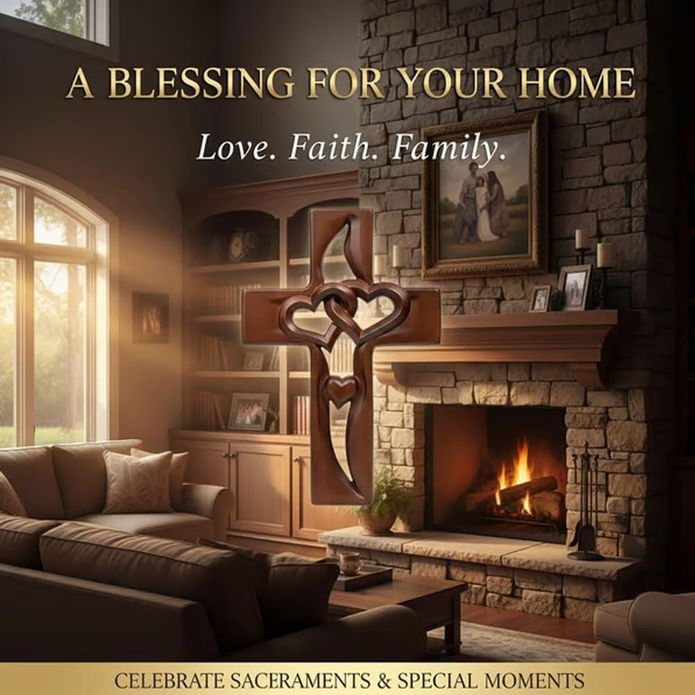 Wooden Heart-Embellished Cross Decoration Bowlift
