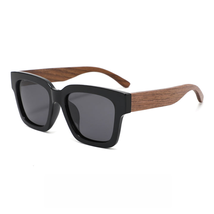 Rimless oversized cat eye polarized sunglasses with wood-effect temples Bowlift
