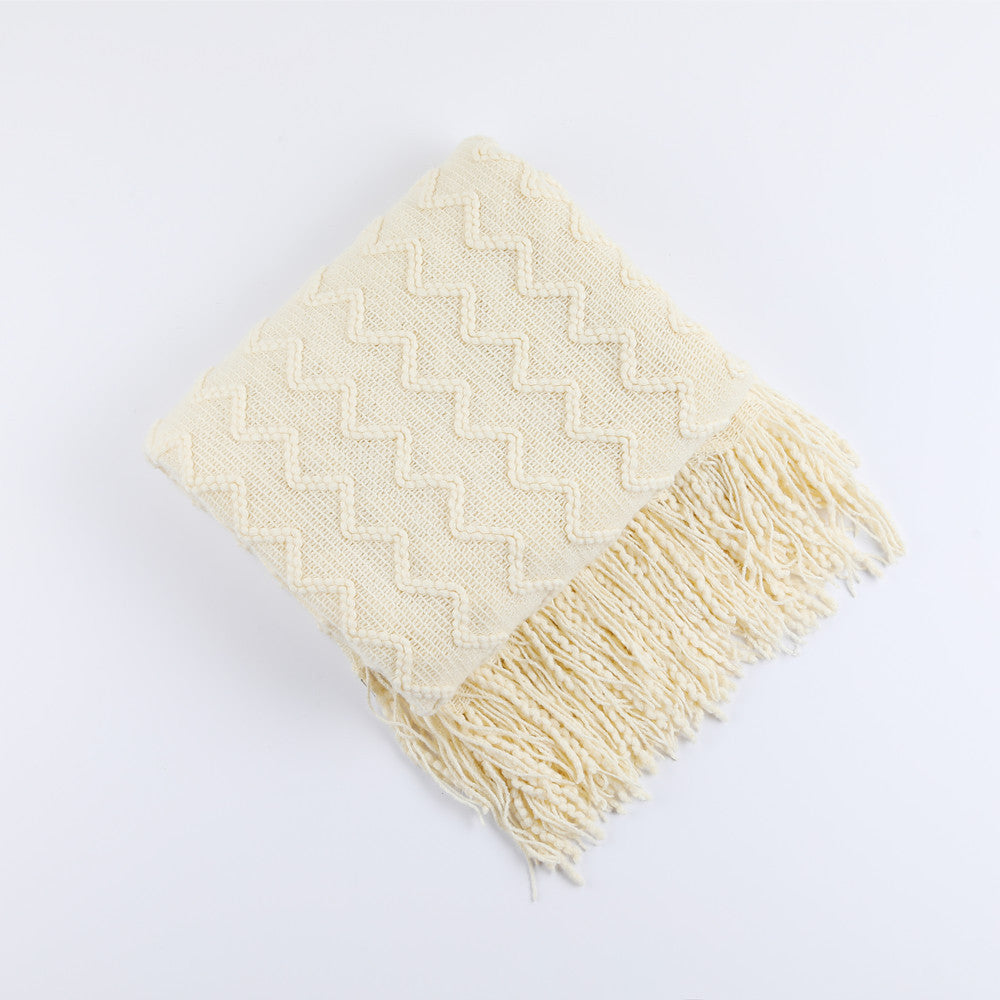 Textured Woven Throw Blanket with Fringe Bowlift
