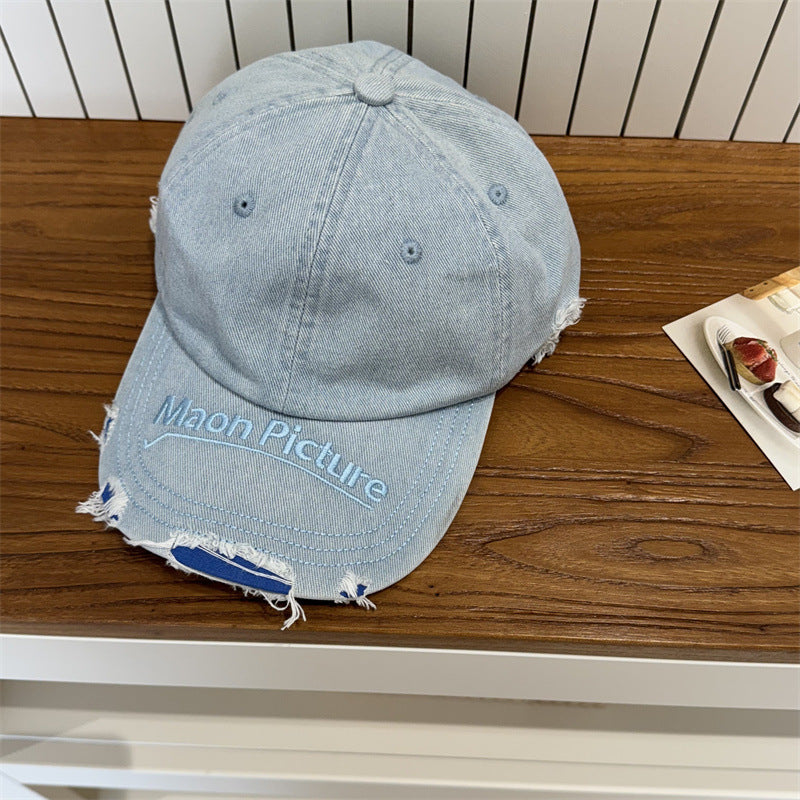 Women's Distressed Denim Baseball Cap Bowlift 1783922478
