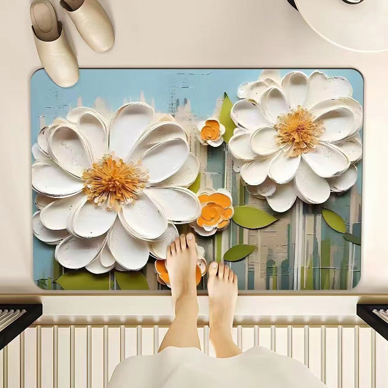Floral-Themed Memory Foam Bathroom Mat Bowlift