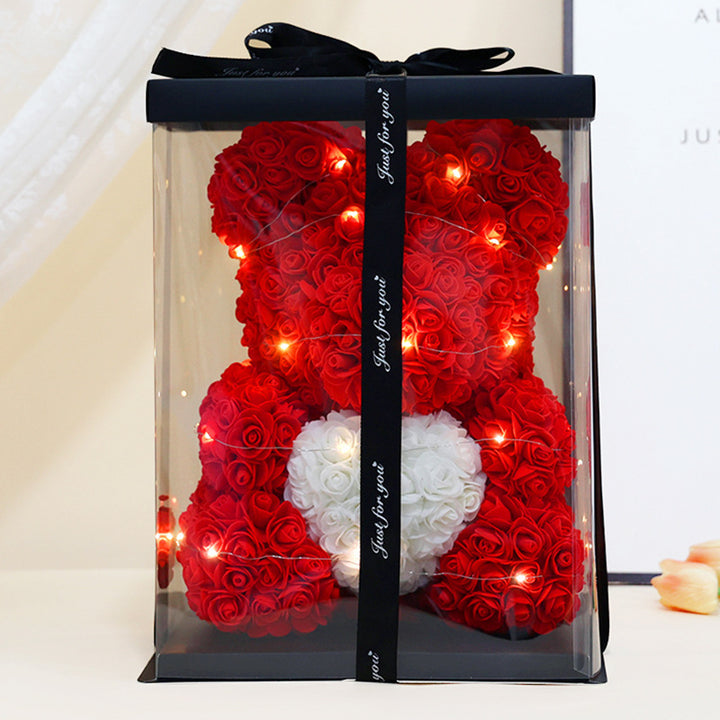Foam Rose Teddy Bear Gift Sculpture With Satin Ribbon Bow