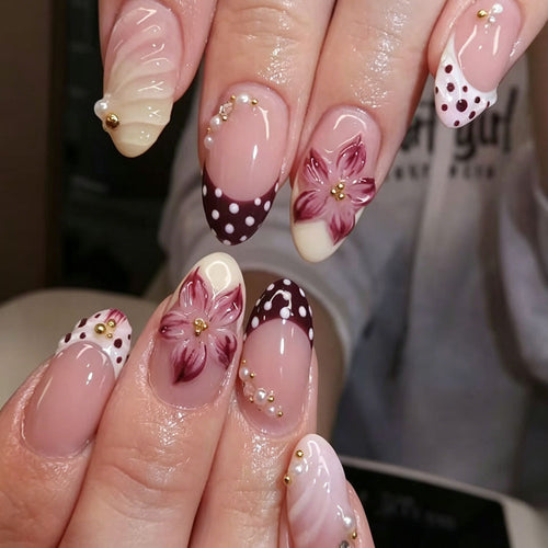 Floral Embellished Gel Press-On Nails Bowlift