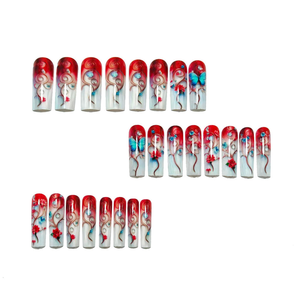 Artificial nails with floral 3D applications and glitter accents Bowlift