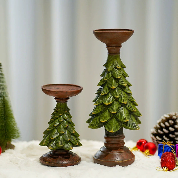 Green Cedar Christmas Tree Candle Holder Ornament