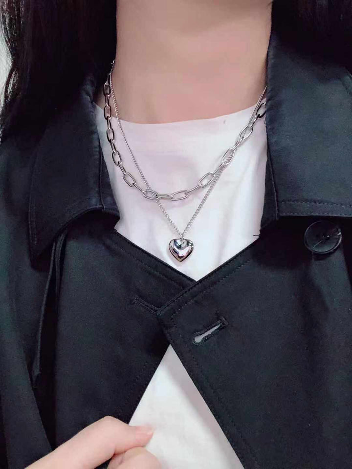 Heart Chain Layered Necklace Bowlift