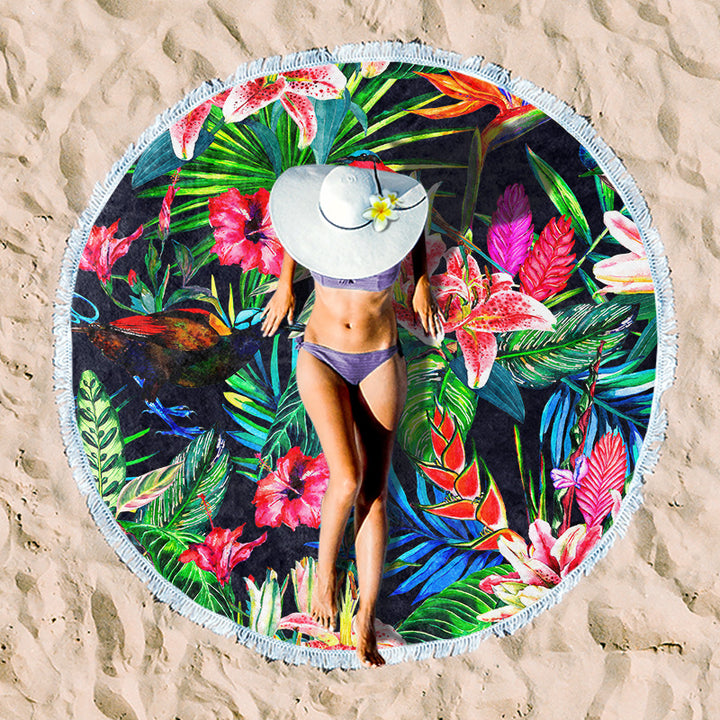 round beach towel with cheerful palm motif Bowlift