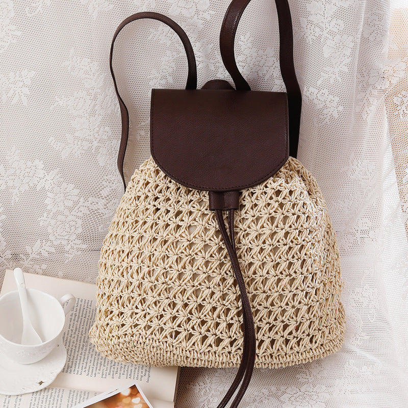 Macramee Backpack Bag with Elegant Leather Lid Bowlift