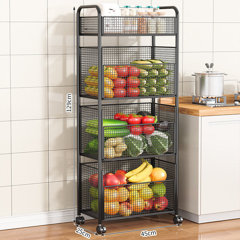 Rolling Kitchen Storage Cart with Mesh Baskets Bowlift