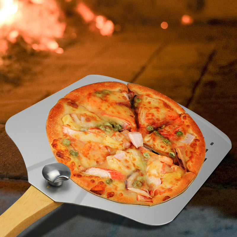 Perforated Stainless Steel Pizza Peel with Ergonomic Wooden Handle Bowlift