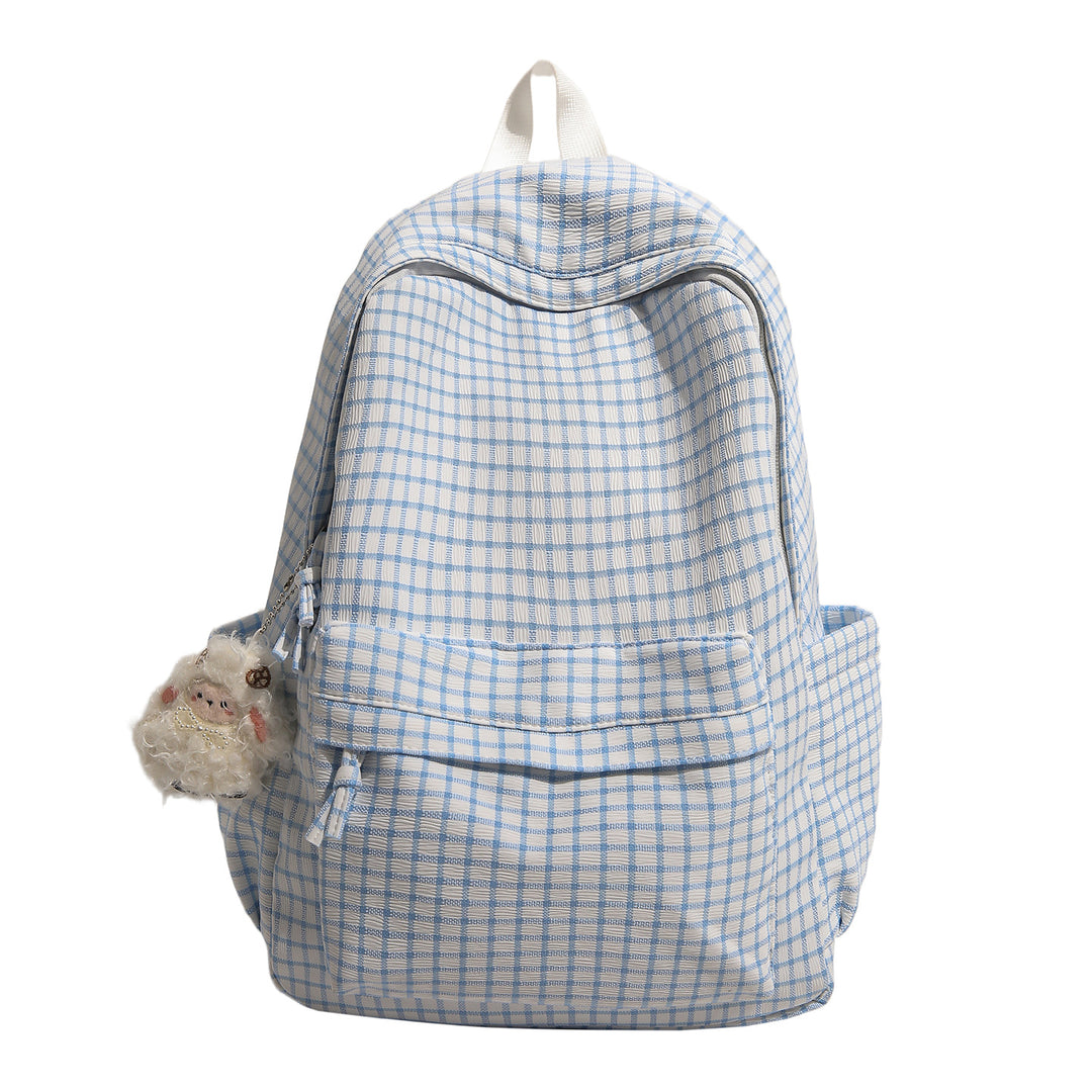 Checkered Patterned Multi-Pocket Backpack Bowlift