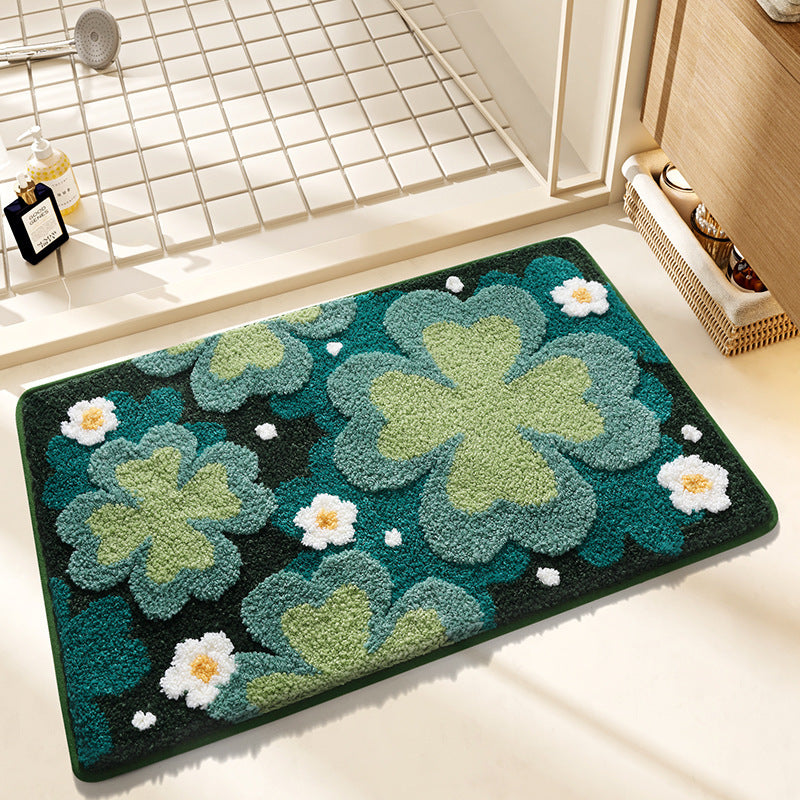 Floral Patterned Plush Bath Rug Bowlift