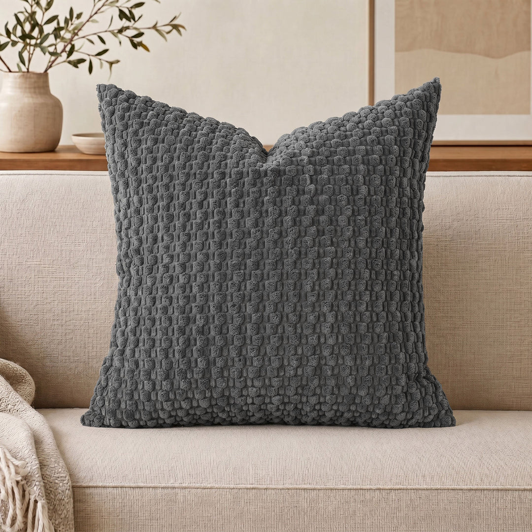 Textured chenille waffle throw pillow with plush insert Bowlift