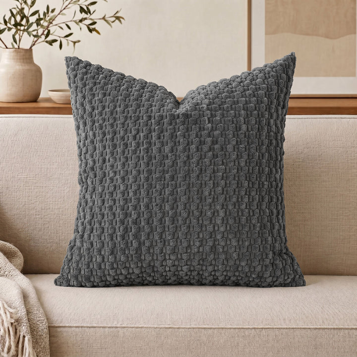 Textured chenille throw pillow with raised bobble weave Bowlift
