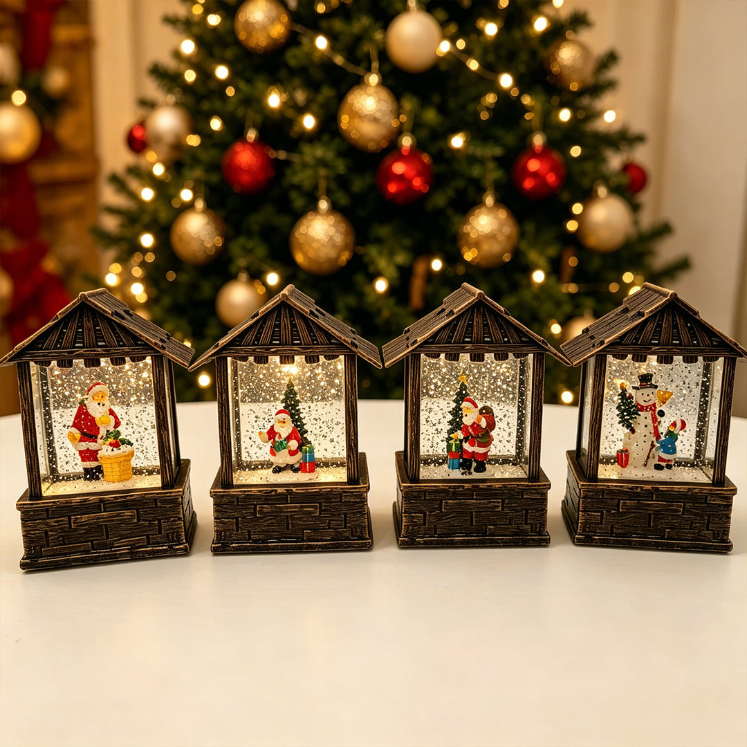 Christmas lantern with snow globe and LED lighting Bowlift
