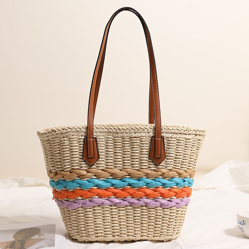 Curvy straw bag with colorful woven accents Bowlift