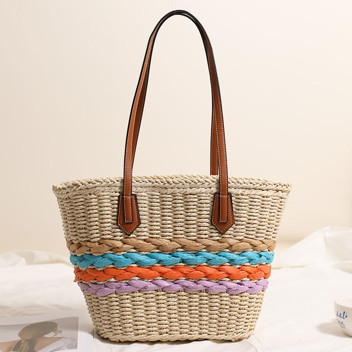Curvy straw bag with colorful woven accents Bowlift