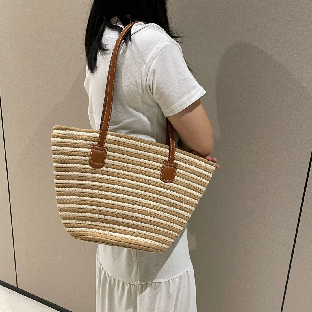 Elegant Woven Bag with Leather Handles Bowlift