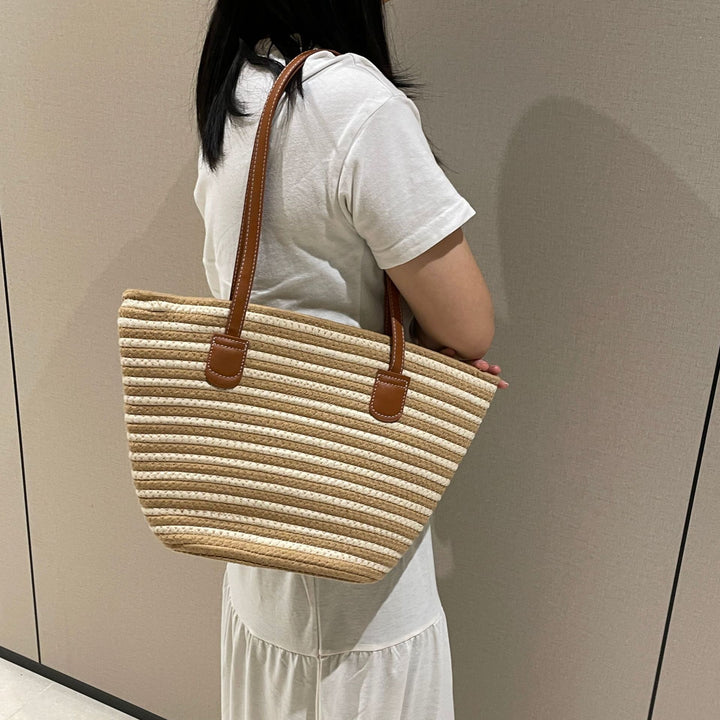 Elegant Woven Bag with Leather Handles Bowlift