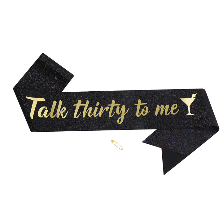 Ladies Glittering Birthday Sash with Festive Print Bowlift