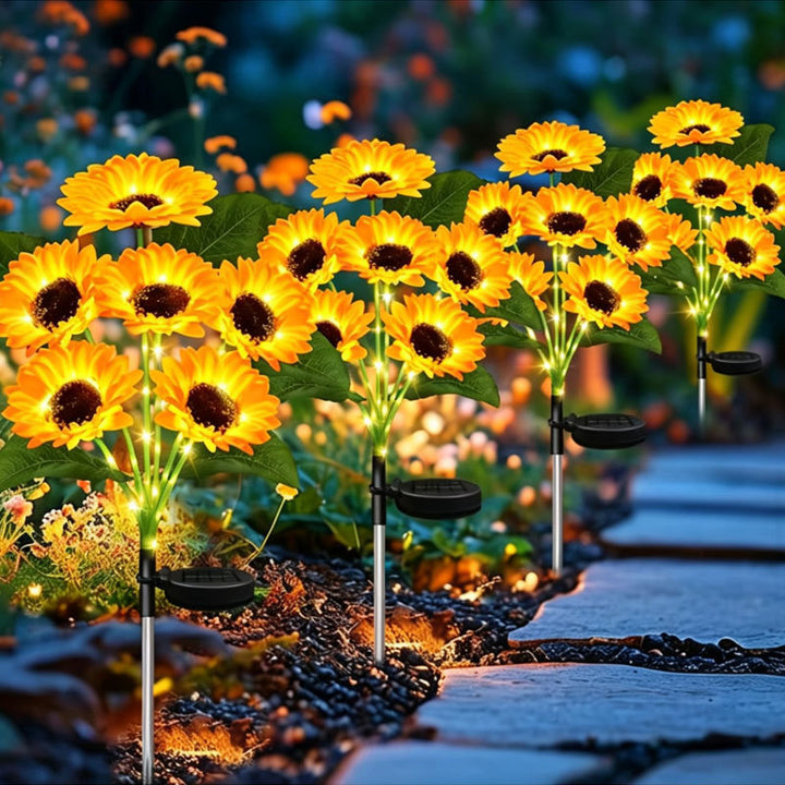 Solar-Powered LED Sunflower Garden Stake Lamp With Waterproof Panel And Adjustable Stem Bowlift
