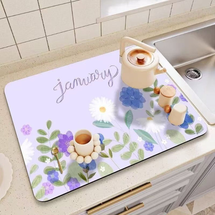 Decorative Floral Print Kitchen Counter Mat Bowlift