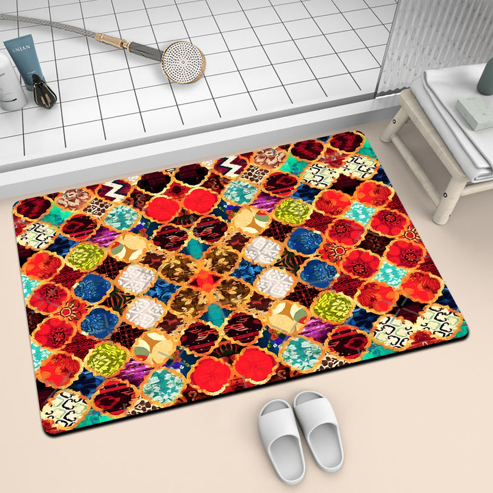 Colorful Geometric Pattern Bath Mat Bowlift