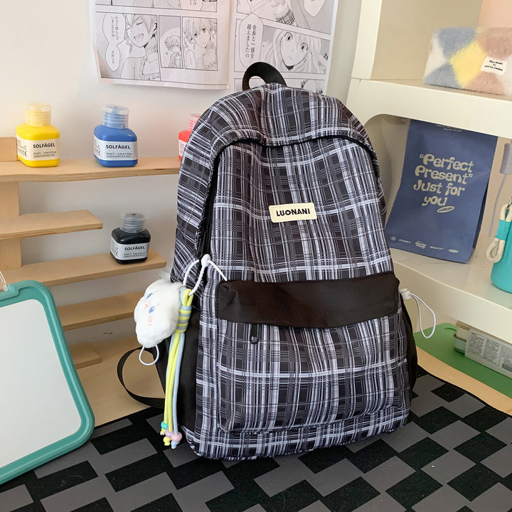 Chic Checked Casual Backpack Bowlift